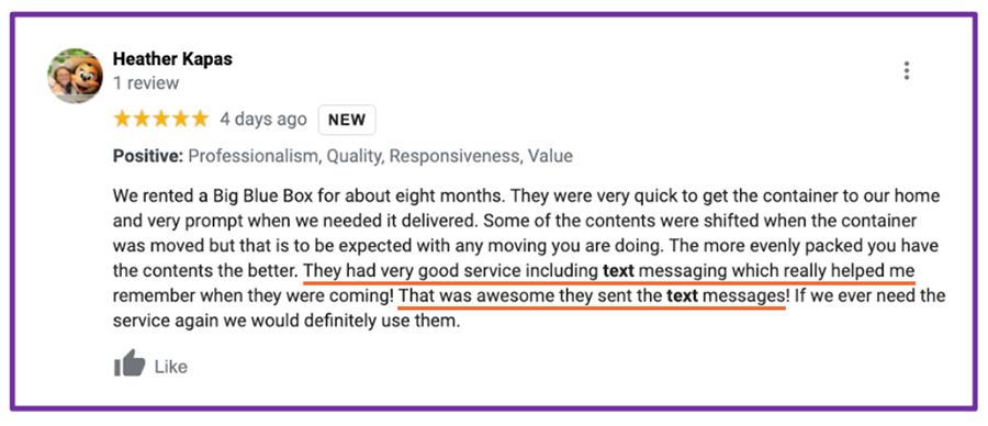 reviews from texting