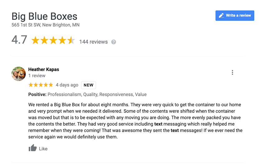 Google review on text message reminders